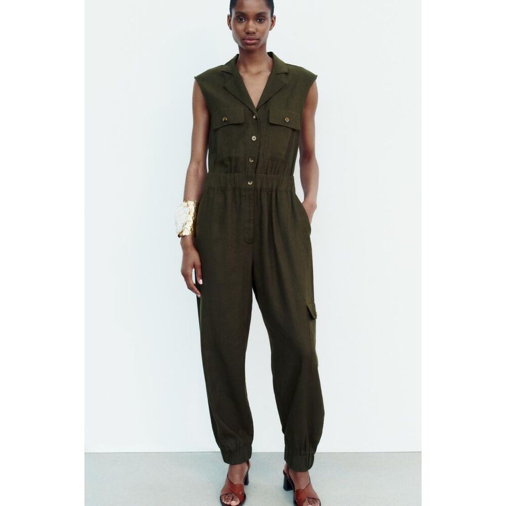 NWT ZARA SLEEVELESS LINEN BLEND JUMPSUIT